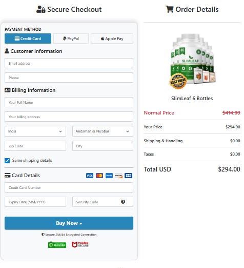 SlimLeaf secure ordering process